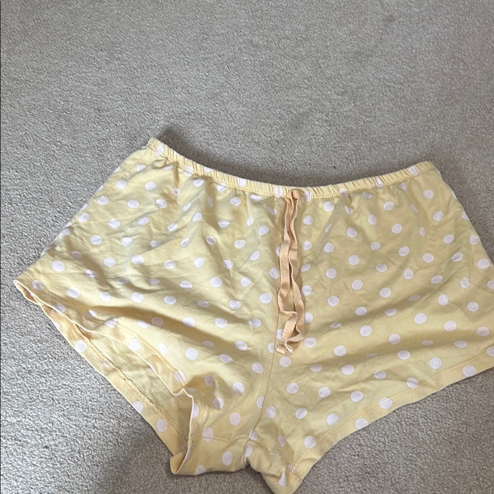 Yellow and White Polka Dot Satin Pajama Shorts